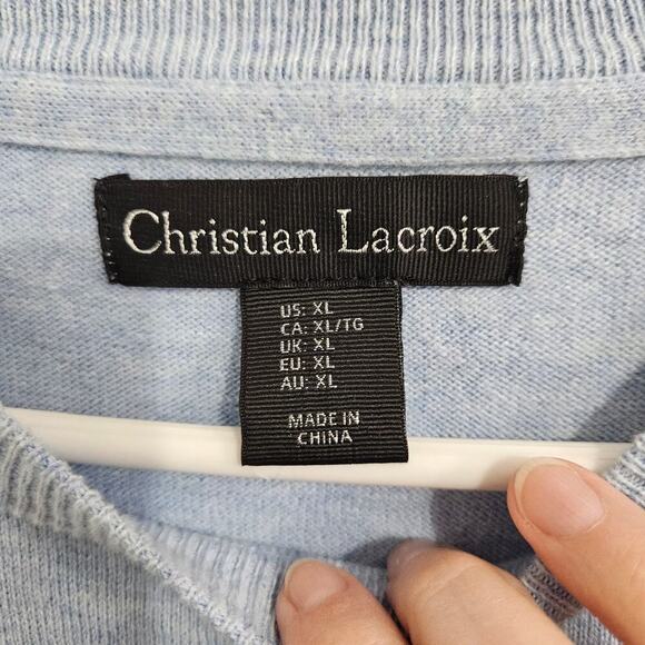 Christian Lacroix Mens Light Blue Sweater Blue Pima Cotton Silk Cashmere Size XL - Picture 5 of 6